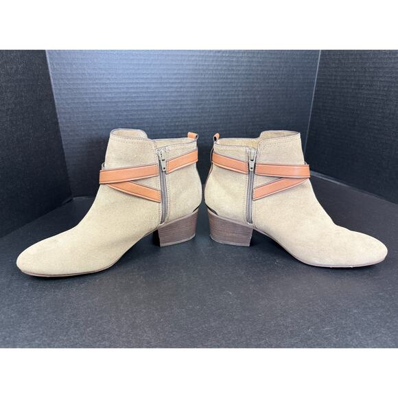 COACH Womens Taupe Bootie Pauline Size 8.5 Leather Ankle Boots Suede Strappy - Picture 6 of 11